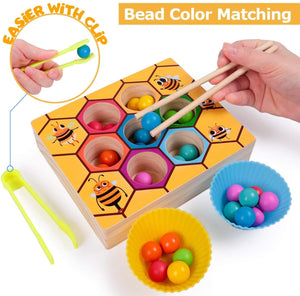 Montesorri Toys - Clamp Bee & Beads Hive Match Game 3Y+