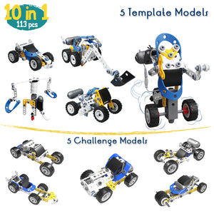 STEM Toys for Boys, 10-in-1 Educational Building Toys, 113 pcs - 5Y+